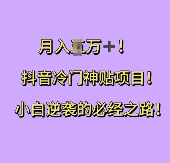 抖音冷门神贴项目，小白逆袭的必经之路，月入过W【揭秘】_山林科技社-山林科技社