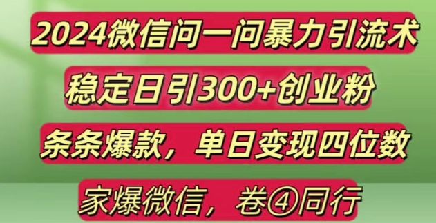 2024年最新微信问一问暴力引流技巧揭秘：300+创业粉单日变现四位数-山林科技社